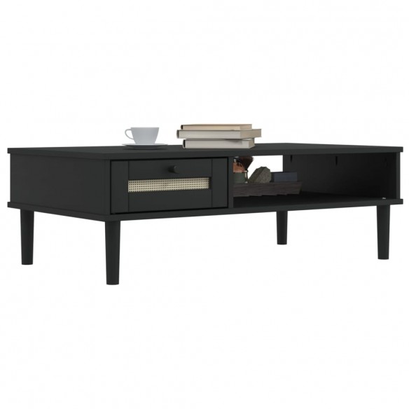 Table basse SENJA aspect rotin noir 100x55x33 cm bois massif