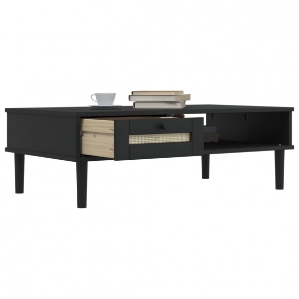 Table basse SENJA aspect rotin noir 100x55x33 cm bois massif