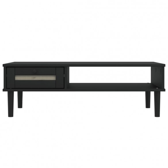 Table basse SENJA aspect rotin noir 100x55x33 cm bois massif