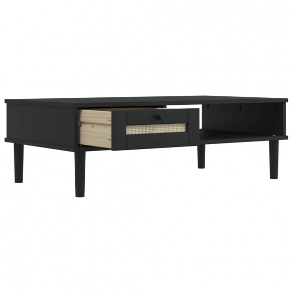 Table basse SENJA aspect rotin noir 100x55x33 cm bois massif