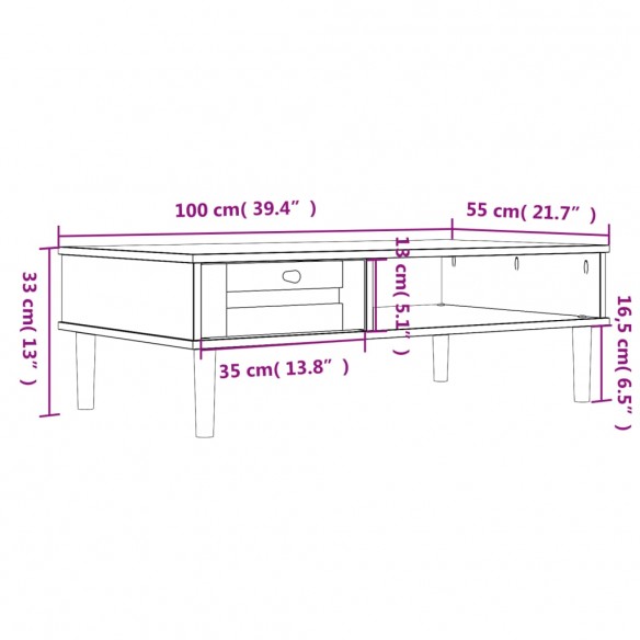 Table basse SENJA aspect rotin noir 100x55x33 cm bois massif