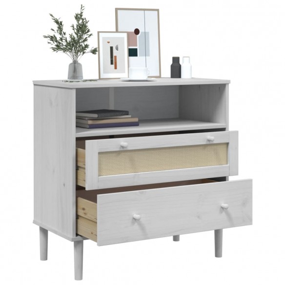 Buffet SENJA aspect rotin blanc 80x40x80 cm bois massif de pin