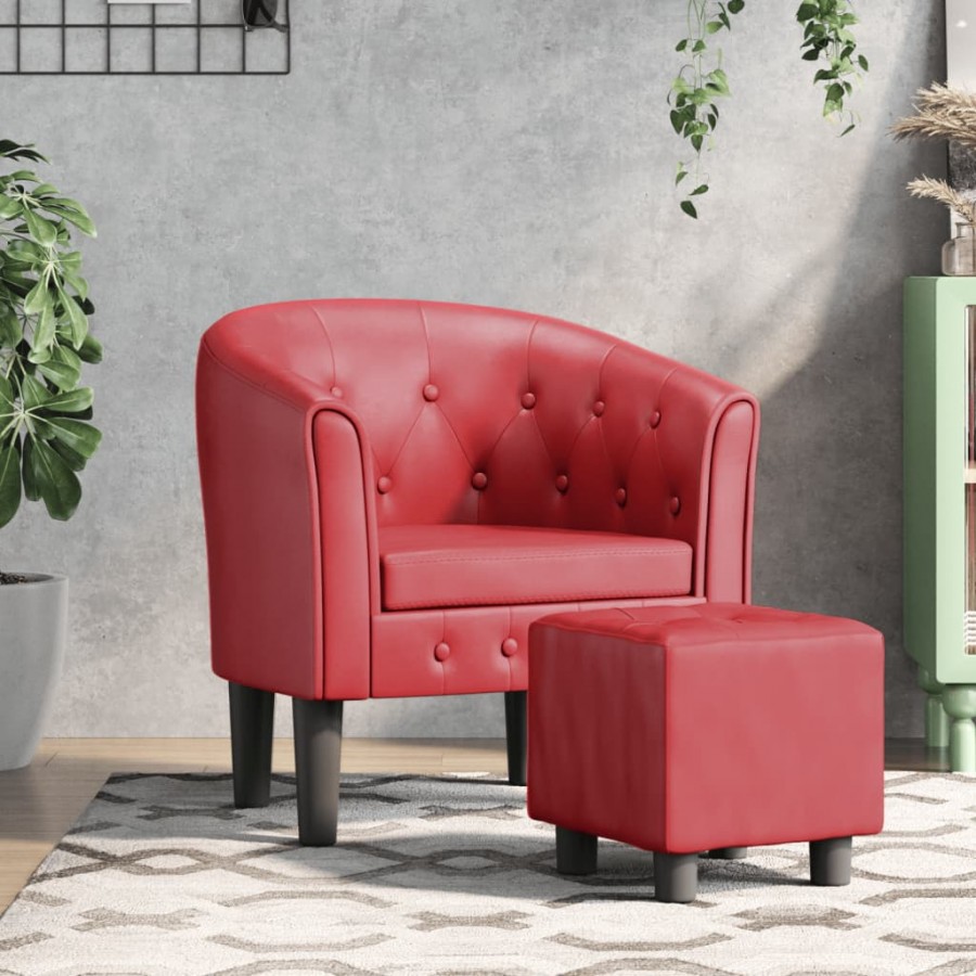 Fauteuil cabriolet avec repose-pied rouge bordeaux similicuir