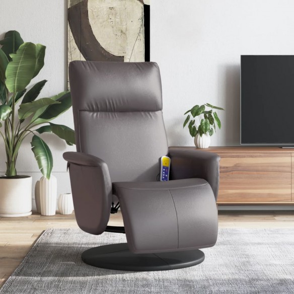 Fauteuil inclinable de massage repose-pieds gris similicuir