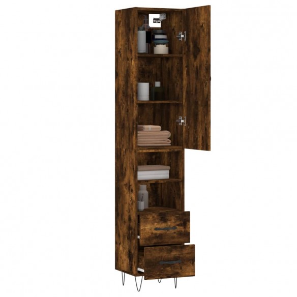 Buffet haut Chêne fumé 34,5x34x180 cm Bois d'ingénierie