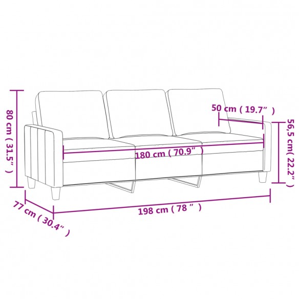 Canapé à 3 places Noir 180 cm Tissu