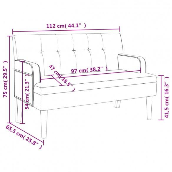 Banc avec dossier marron 112x65,5x75 cm similicuir