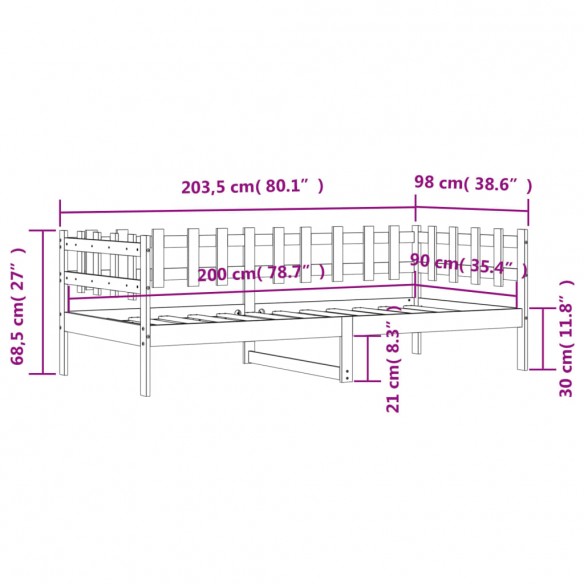 Lit de jour 90x200 cm Bois de pin massif