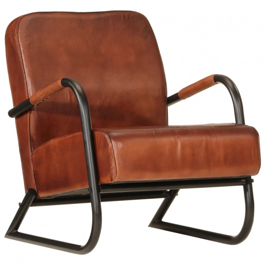 Fauteuil marron cuir véritable