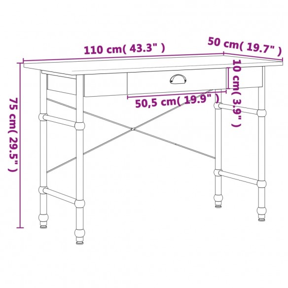 Bureau d'ordinateur avec tiroir couleur chêne 110x50x75 cm