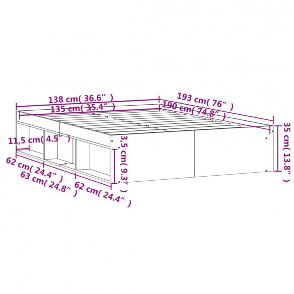 Cadre de lit sonoma gris 135x190 cm double