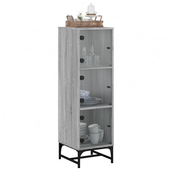 Buffet avec portes en verre sonoma gris 35x37x120 cm