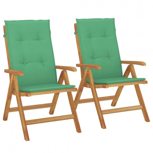 Chaises de jardin inclinables 2pcs et coussins bois massif teck