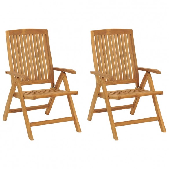 Chaises de jardin inclinables 2pcs et coussins bois massif teck