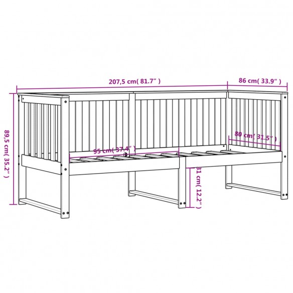 Lit de jour Blanc 80x200 cm Bois de pin massif