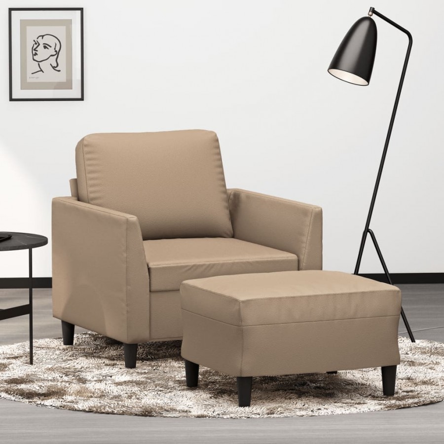 Fauteuil avec repose-pied Cappuccino 60 cm Similicuir