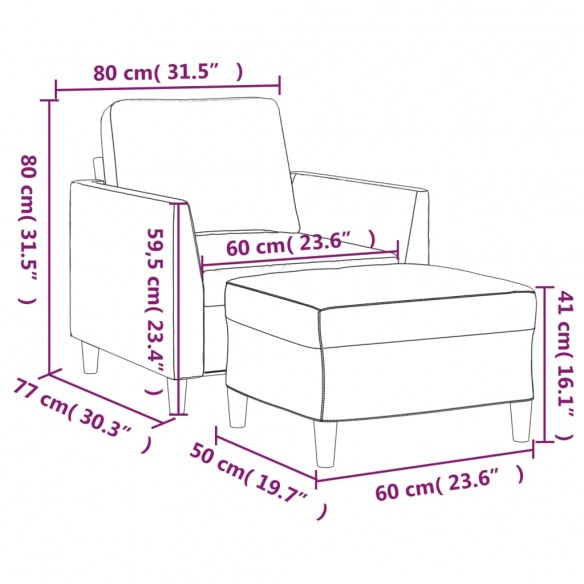 Fauteuil avec repose-pied Cappuccino 60 cm Similicuir