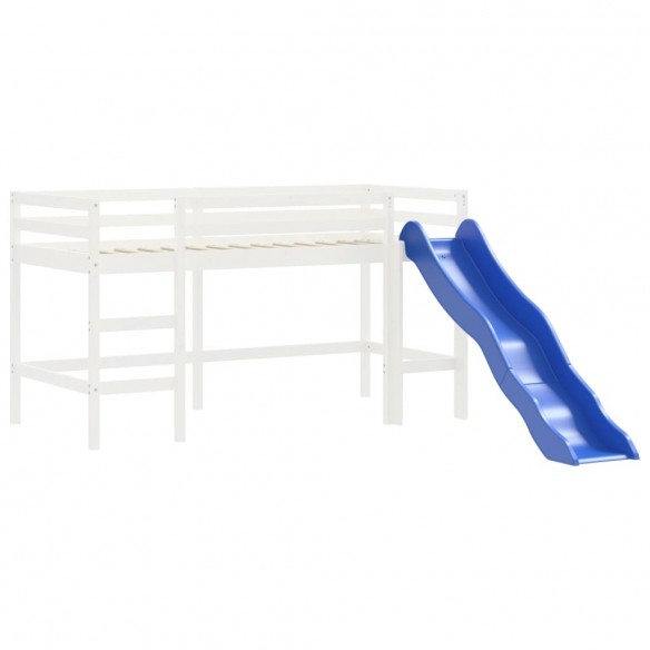 Lit mezzanine enfants toboggan blanc 80x200 cm bois pin massif