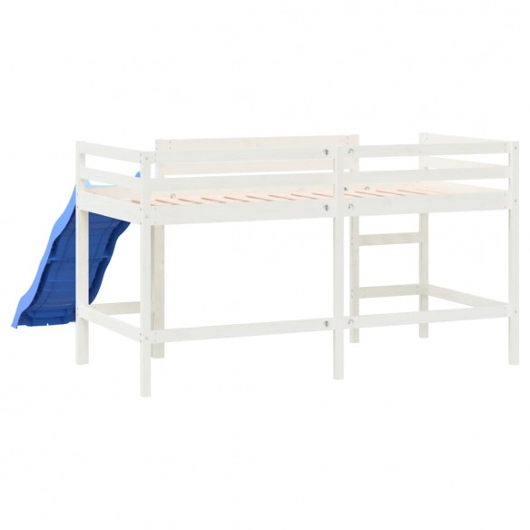 Lit mezzanine enfants toboggan blanc 80x200 cm bois pin massif