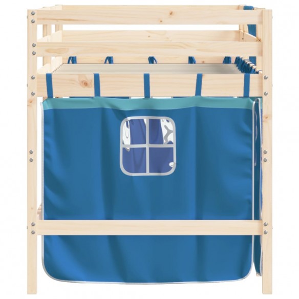 Lit mezzanine enfants et rideaux bleu 90x200cm bois pin massif