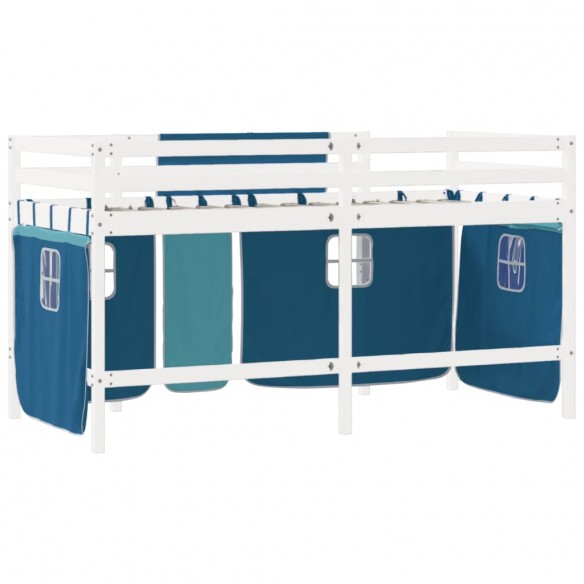 Lit mezzanine enfants et rideaux bleu 80x200cm bois pin massif