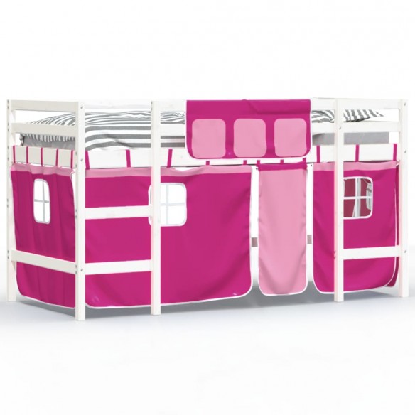 Lit mezzanine enfants et rideaux rose 90x190cm bois pin massif