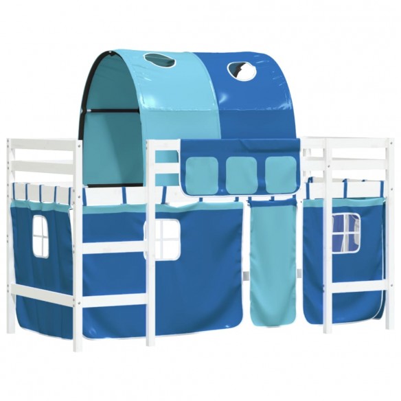 Lit mezzanine enfants avec tunnel bleu 80x200cm bois pin massif