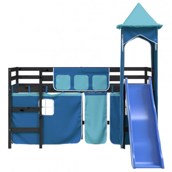 Lit mezzanine enfants avec tour bleu 80x200cm bois pin massif