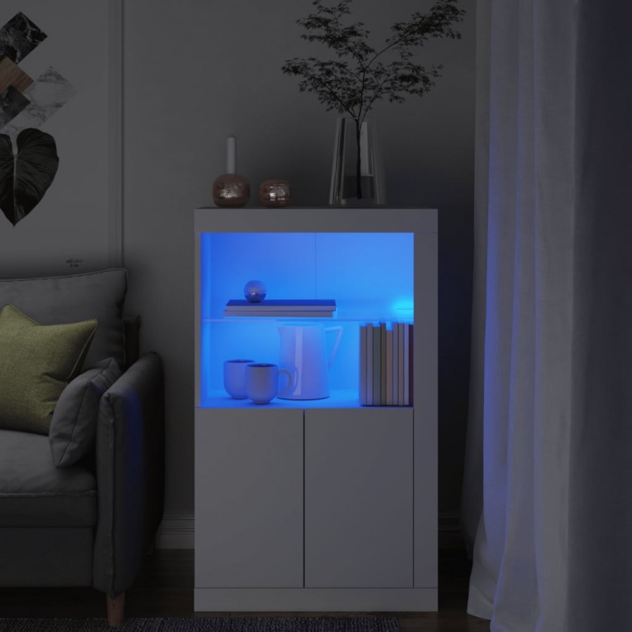 Armoire latérale avec éclairage LED blanc bois d'ingénierie