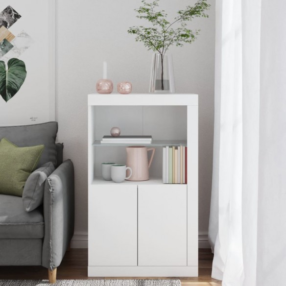 Armoire latérale avec éclairage LED blanc bois d'ingénierie