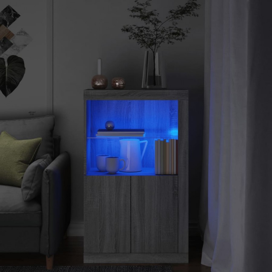 Armoire latérale et lumières LED sonoma gris bois d'ingénierie