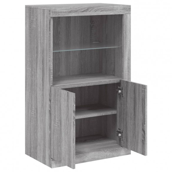 Armoire latérale et lumières LED sonoma gris bois d'ingénierie