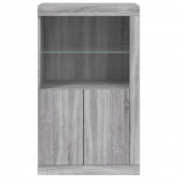 Armoire latérale et lumières LED sonoma gris bois d'ingénierie