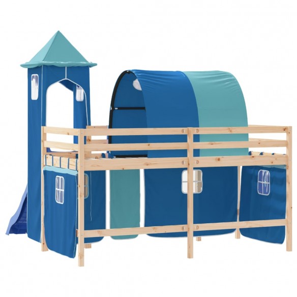 Lit mezzanine enfants avec tour bleu 80x200cm bois pin massif