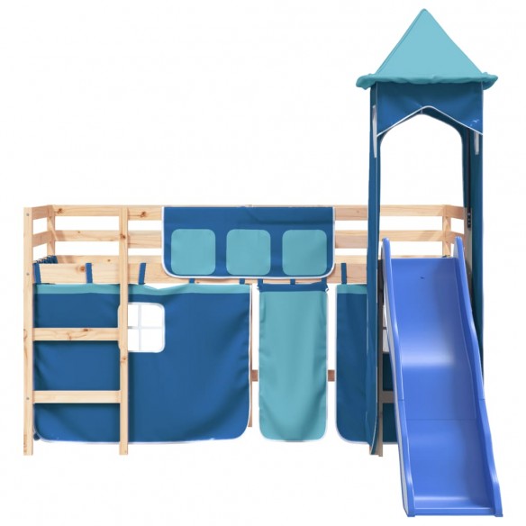 Lit mezzanine enfants avec tour bleu 80x200cm bois pin massif