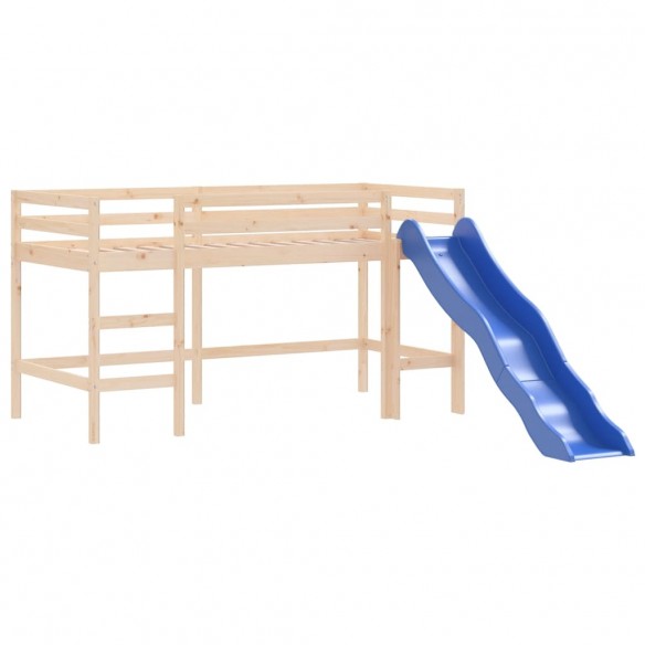 Lit mezzanine enfants avec tour bleu 80x200cm bois pin massif