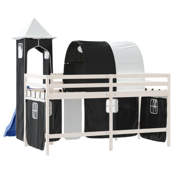 Lit mezzanine enfants et tour blanc/noir 90x200 cm pin massif