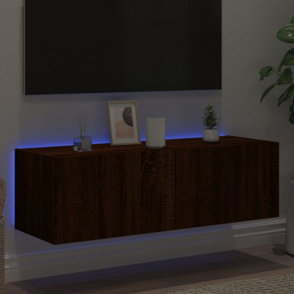 Meuble TV mural avec lumières LED chêne marron 100x35x31 cm