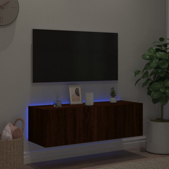 Meuble TV mural avec lumières LED chêne marron 100x35x31 cm