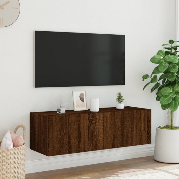 Meuble TV mural avec lumières LED chêne marron 100x35x31 cm