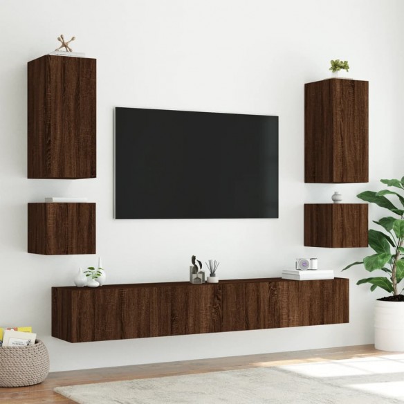 Meuble TV mural avec lumières LED chêne marron 100x35x31 cm