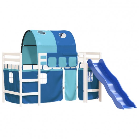 Lit mezzanine enfants et tunnel bleu 90x190 cm bois pin massif