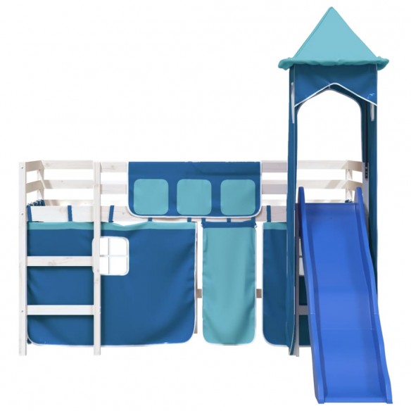 Lit mezzanine enfants avec tour bleu 90x190 cm bois pin massif