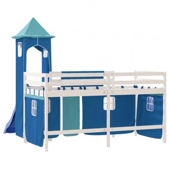 Lit mezzanine enfants avec tour bleu 90x190 cm bois pin massif