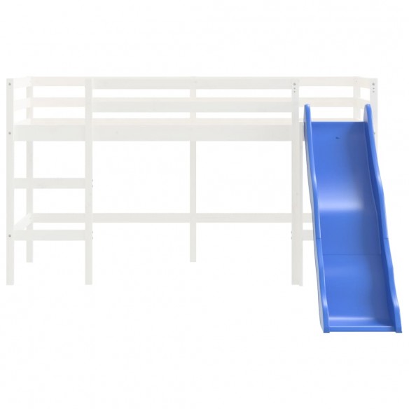 Lit mezzanine enfants toboggan blanc 90x190 cm bois pin massif