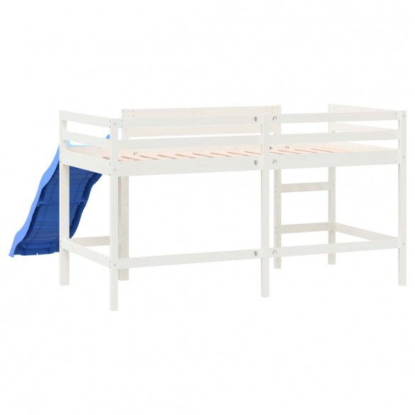 Lit mezzanine enfants toboggan blanc 90x190 cm bois pin massif