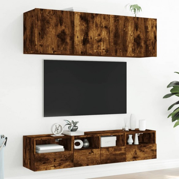 Meuble TV mural chêne fumé 40x30x30 cm bois d'ingénierie