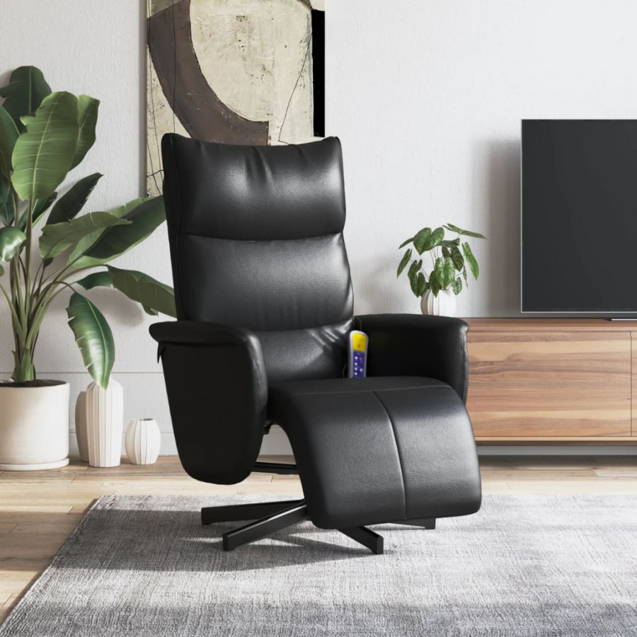 Fauteuil inclinable de massage repose-pieds noir similicuir