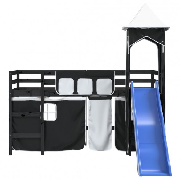 Lit mezzanine enfants avec tour blanc/noir 90x190 cm pin massif