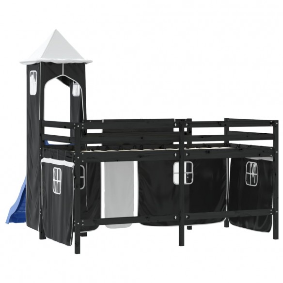 Lit mezzanine enfants avec tour blanc/noir 90x190 cm pin massif